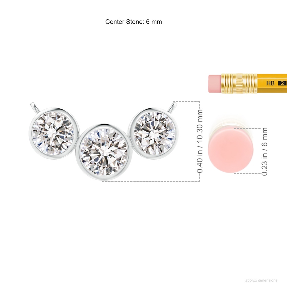 6mm IJI1I2 Three Stone Bezel-Set Round Diamond Pendant in White Gold ruler