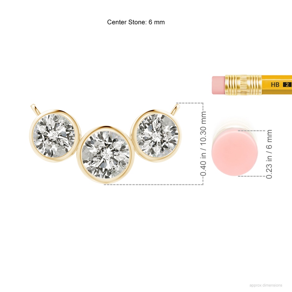 6mm KI3 Three Stone Bezel-Set Round Diamond Pendant in Yellow Gold ruler