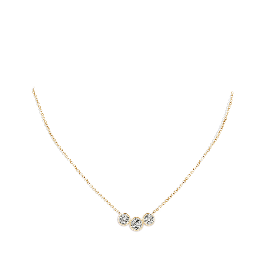6mm KI3 Three Stone Bezel-Set Round Diamond Pendant in Yellow Gold pen