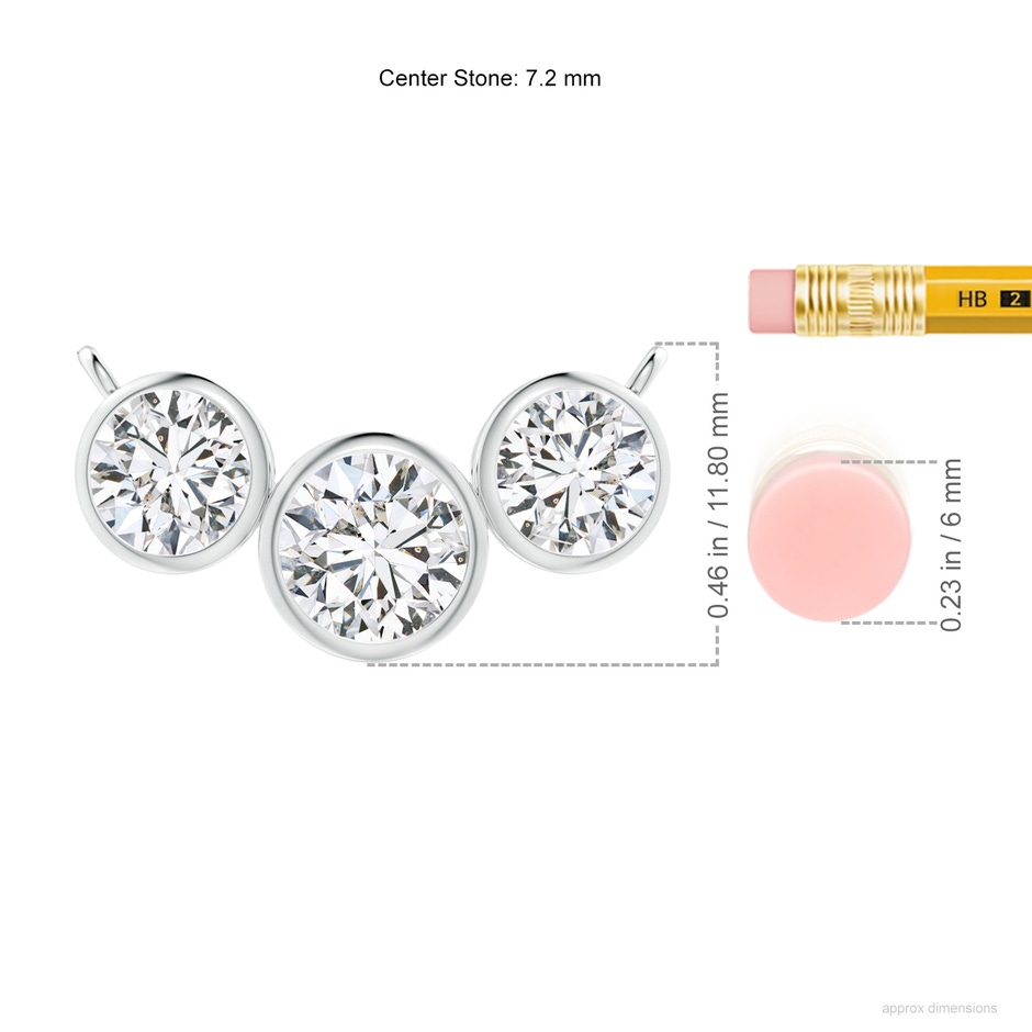 7.2mm HSI2 Three Stone Bezel-Set Round Diamond Pendant in P950 Platinum ruler