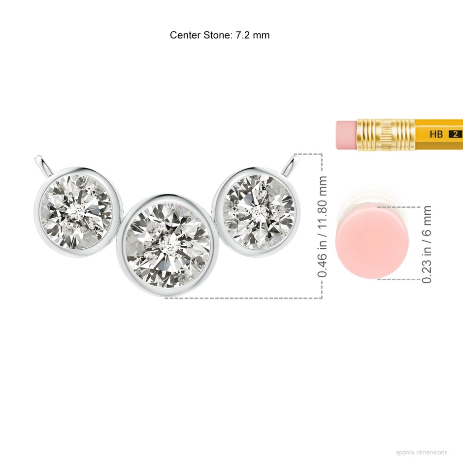 7.2mm KI3 Three Stone Bezel-Set Round Diamond Pendant in P950 Platinum ruler