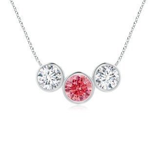 4.7mm AAAA Three Stone Bezel-Set Round Fancy Intense Pink Diamond Pendant in P950 Platinum