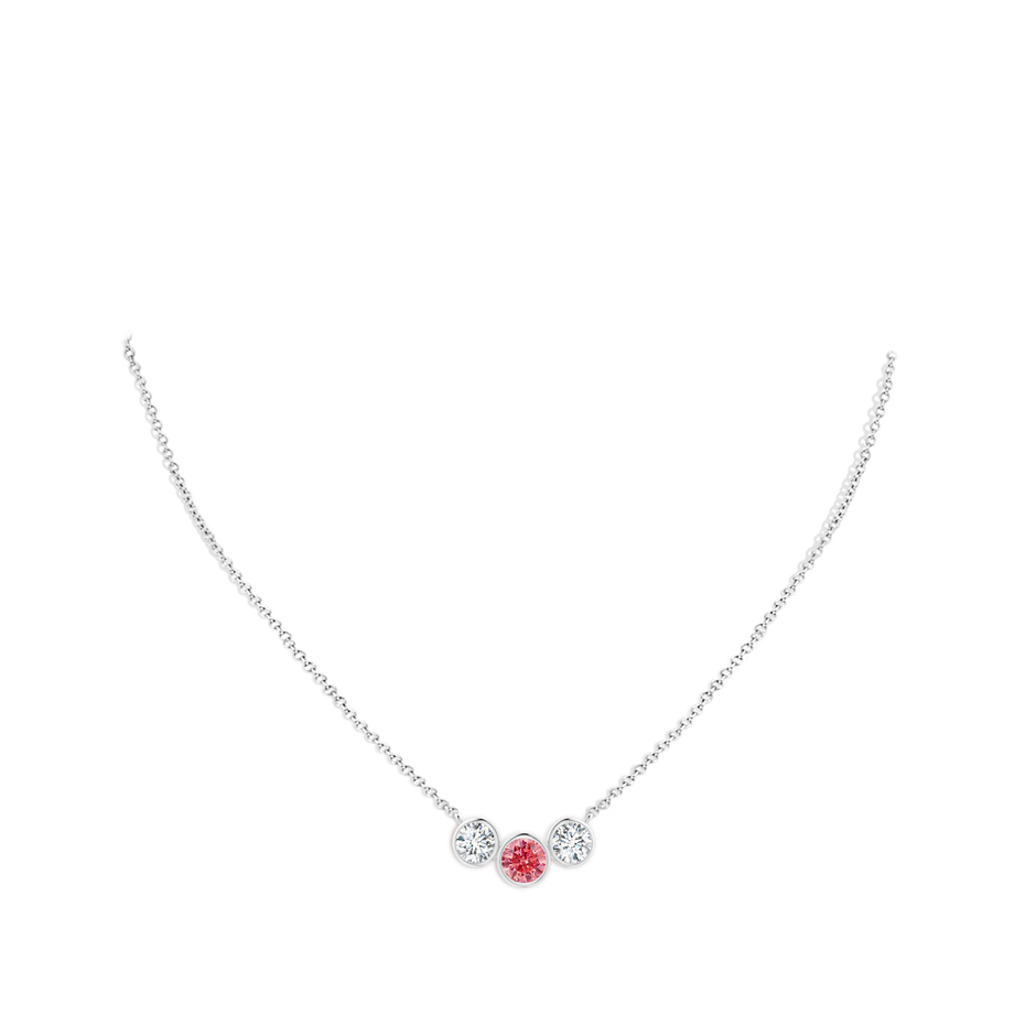 6mm AAAA Three Stone Bezel-Set Round Fancy Intense Pink Diamond Pendant in White Gold pen