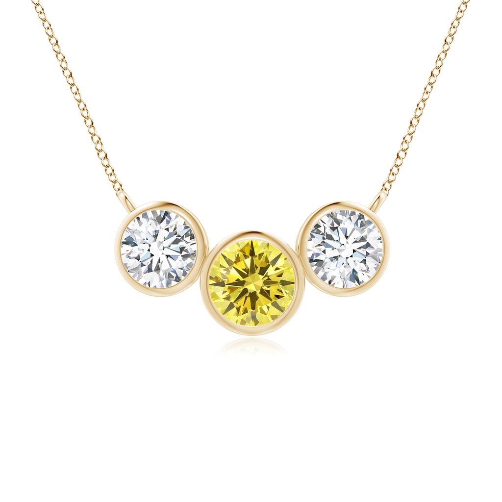 4.7mm AAAA Three Stone Bezel-Set Round Fancy Intense Yellow Diamond Pendant in Yellow Gold