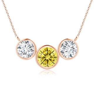 7.2mm AAAA Three Stone Bezel-Set Round Fancy Intense Yellow Diamond Pendant in Rose Gold