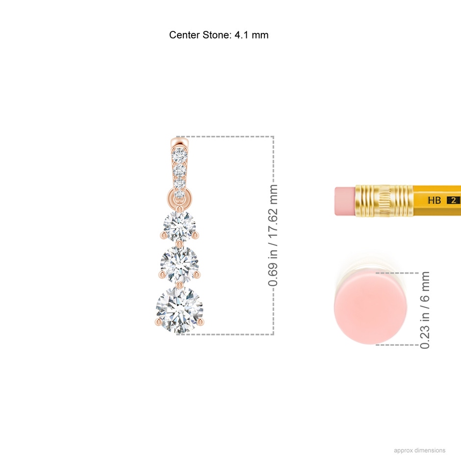 4.1mm GVS2 Graduated Prong-Set Round Diamond Pendant in Rose Gold ruler