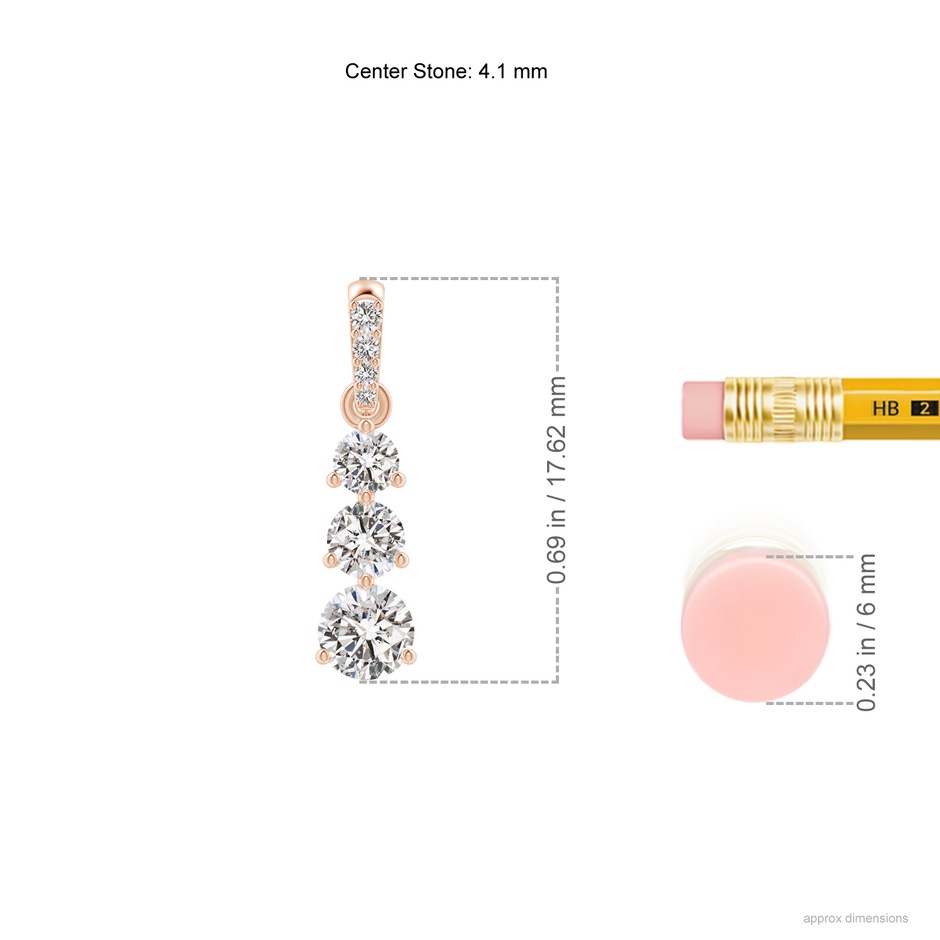 4.1mm IJI1I2 Graduated Prong-Set Round Diamond Pendant in Rose Gold ruler
