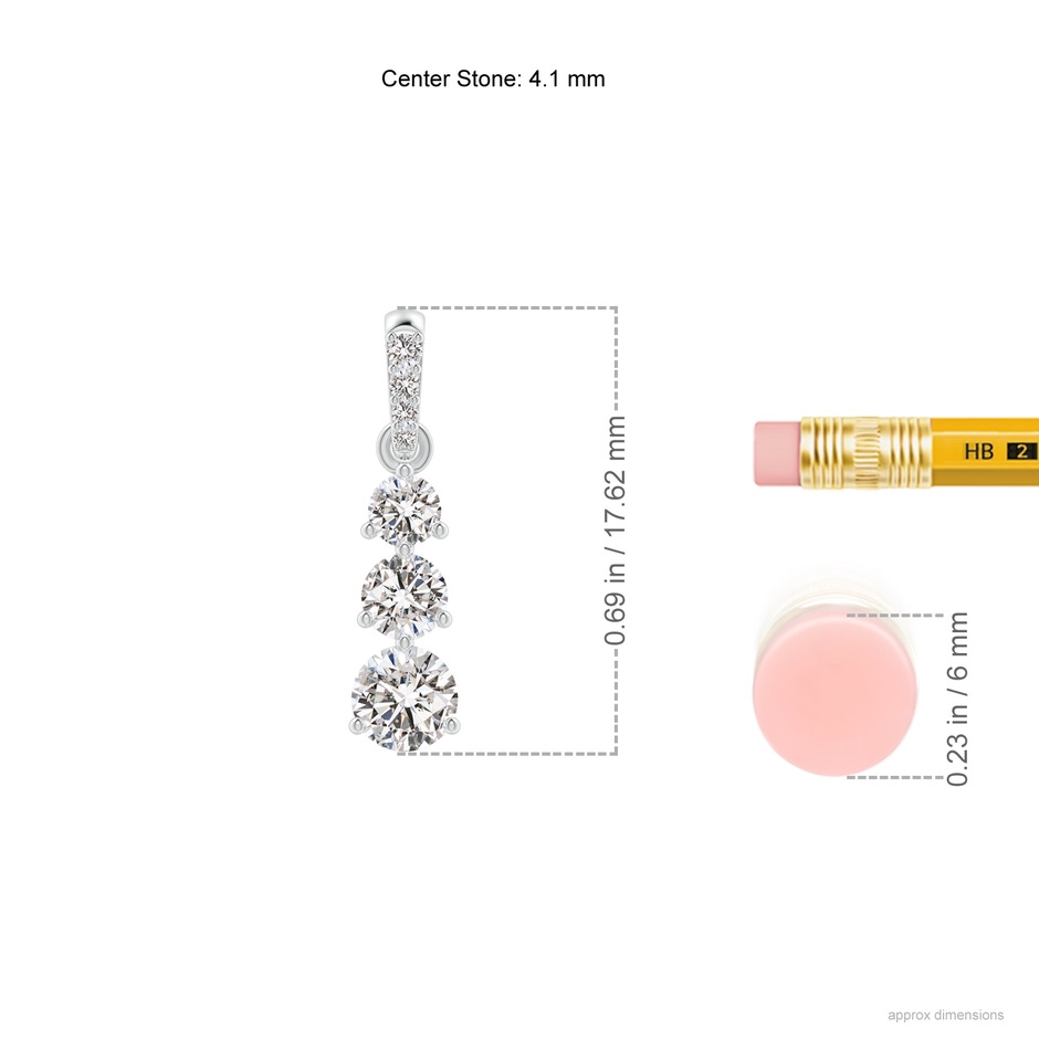 4.1mm IJI1I2 Graduated Prong-Set Round Diamond Pendant in White Gold ruler
