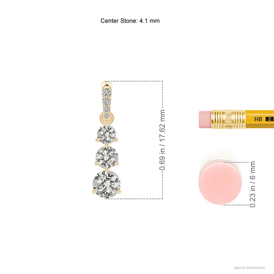 4.1mm KI3 Graduated Prong-Set Round Diamond Pendant in Yellow Gold ruler