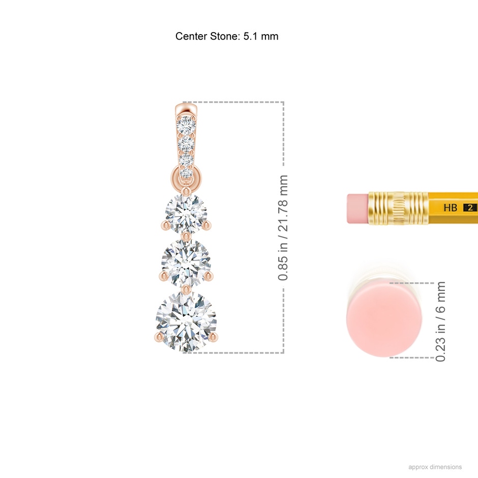 5.1mm GVS2 Graduated Prong-Set Round Diamond Pendant in Rose Gold ruler