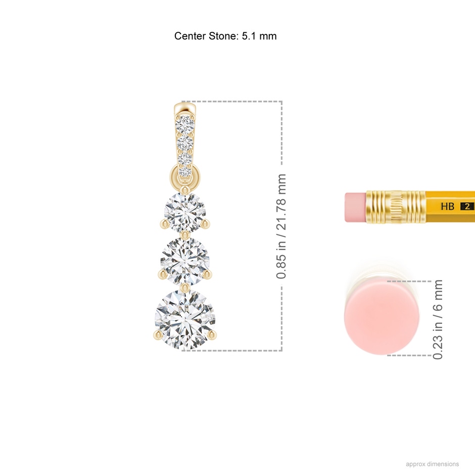 5.1mm HSI2 Graduated Prong-Set Round Diamond Pendant in Yellow Gold ruler