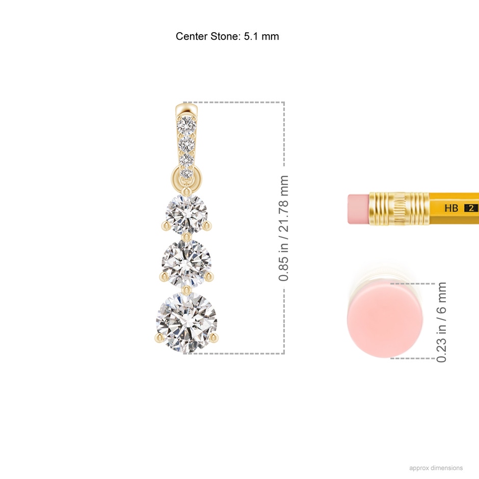 5.1mm IJI1I2 Graduated Prong-Set Round Diamond Pendant in Yellow Gold ruler