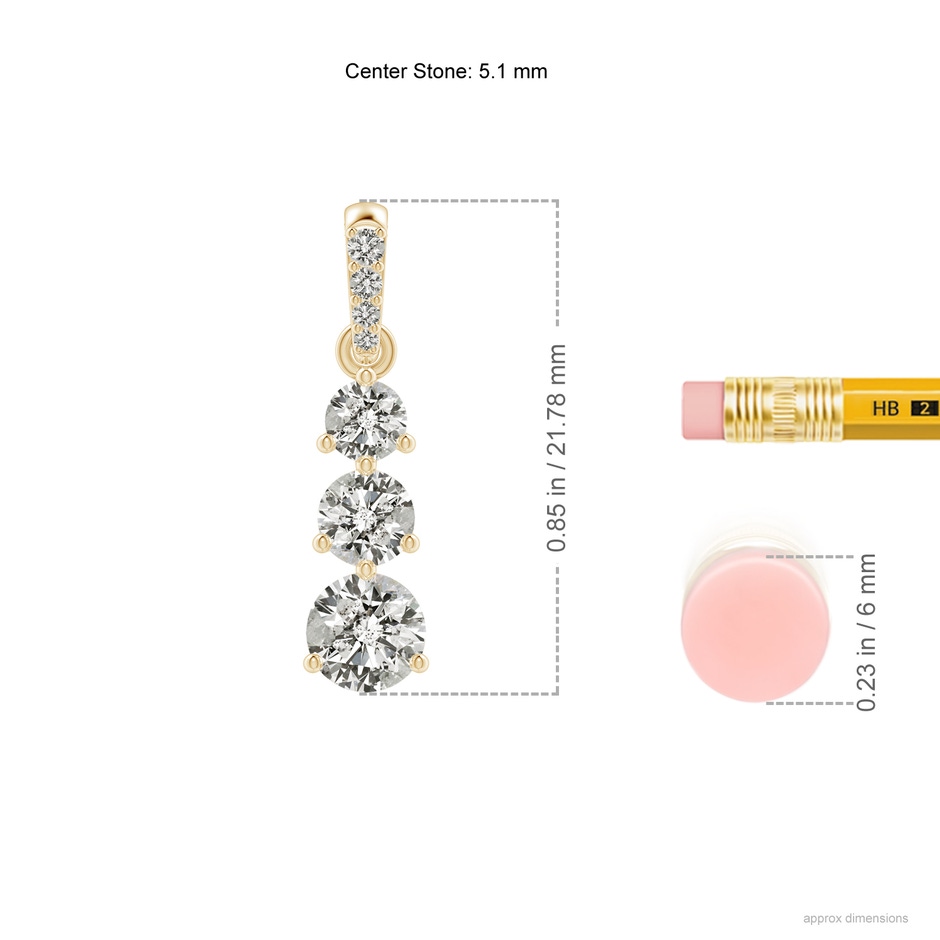5.1mm KI3 Graduated Prong-Set Round Diamond Pendant in Yellow Gold ruler