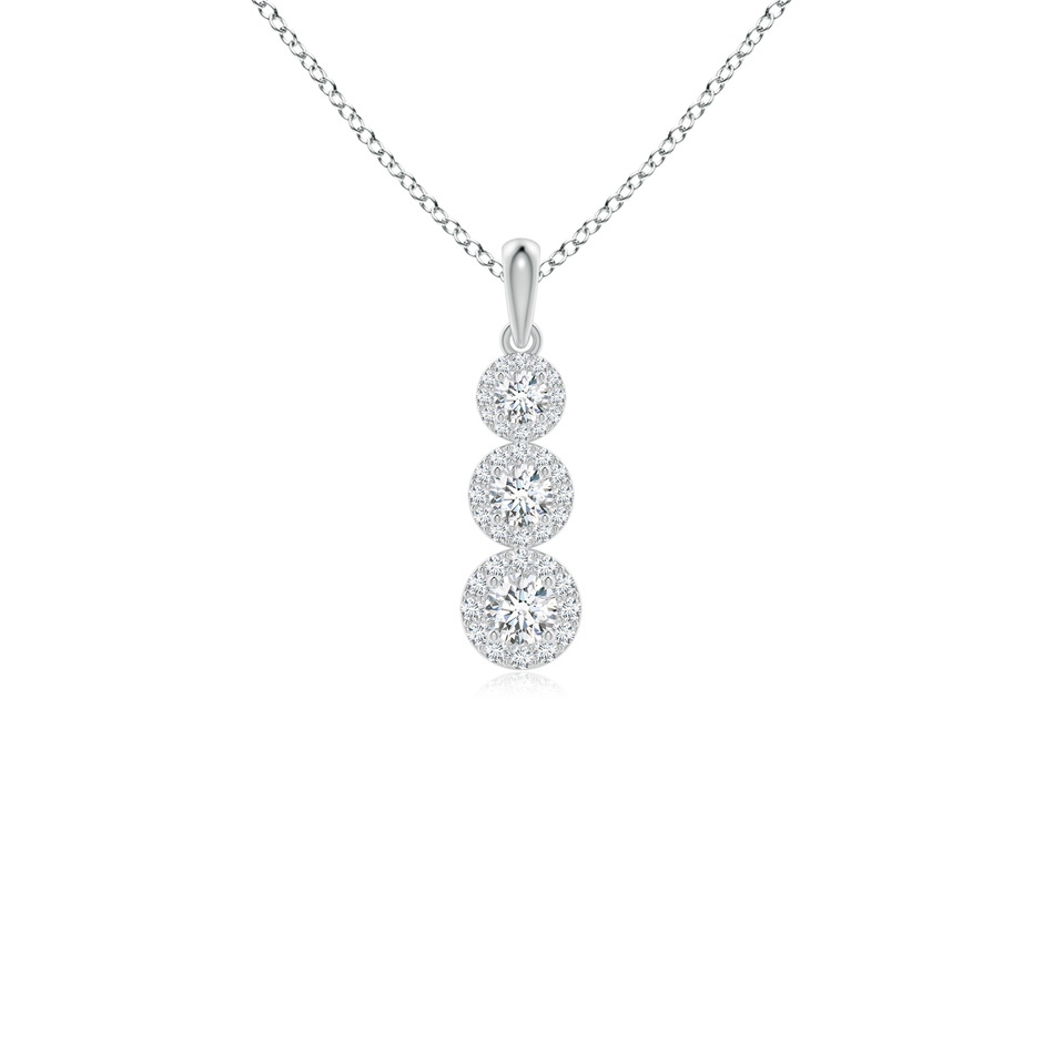 3.5mm GVS2 Three Stone Graduated Diamond Pendant with Halo in White Gold 