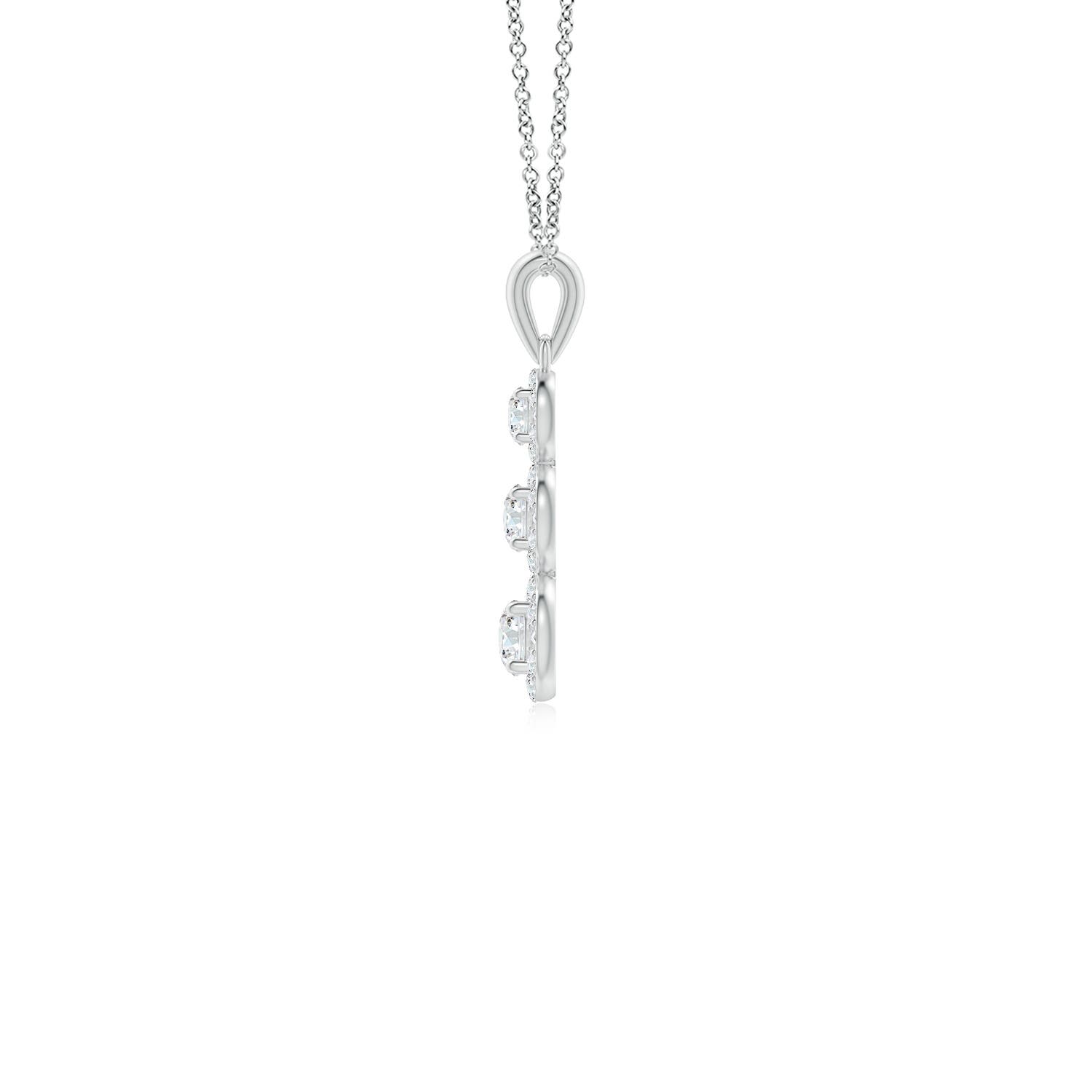 3.5mm GVS2 Three Stone Graduated Diamond Pendant with Halo in White Gold