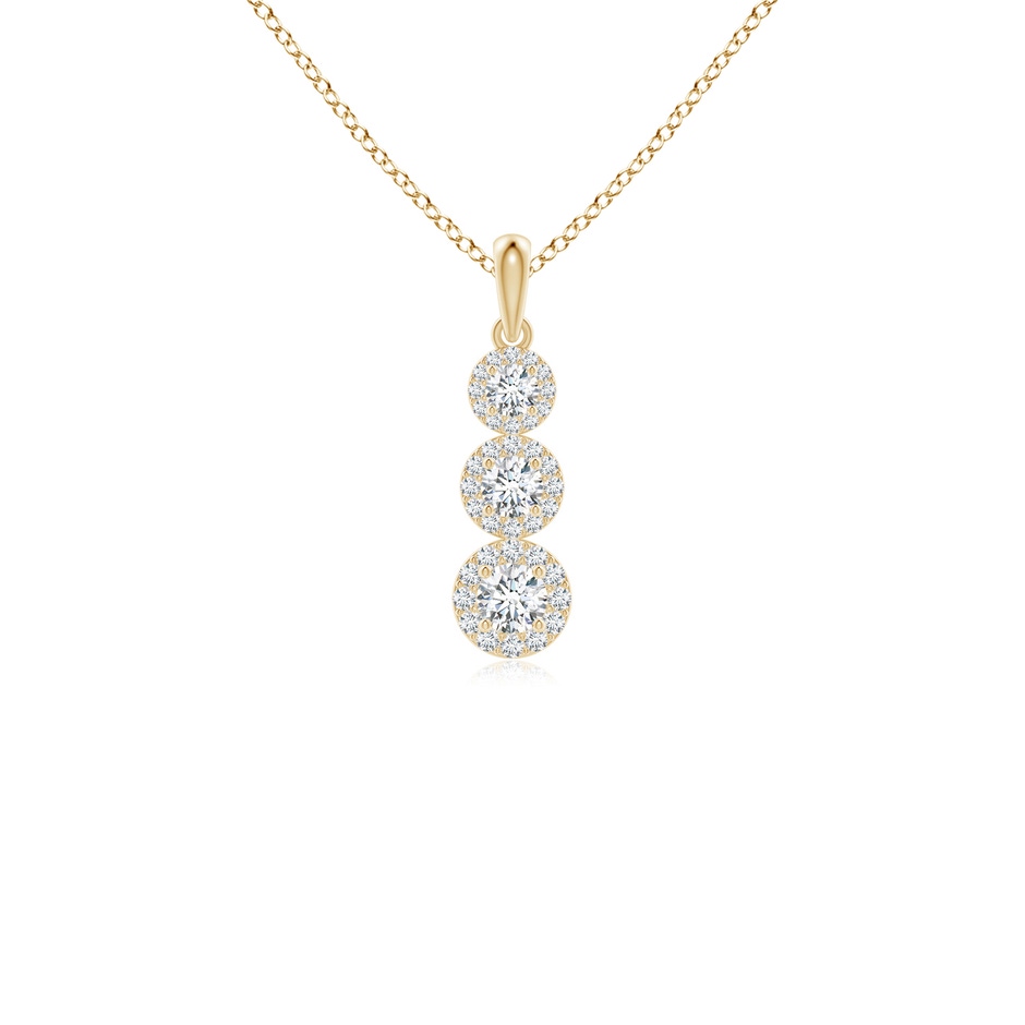 3.5mm GVS2 Three Stone Graduated Diamond Pendant with Halo in Yellow Gold 