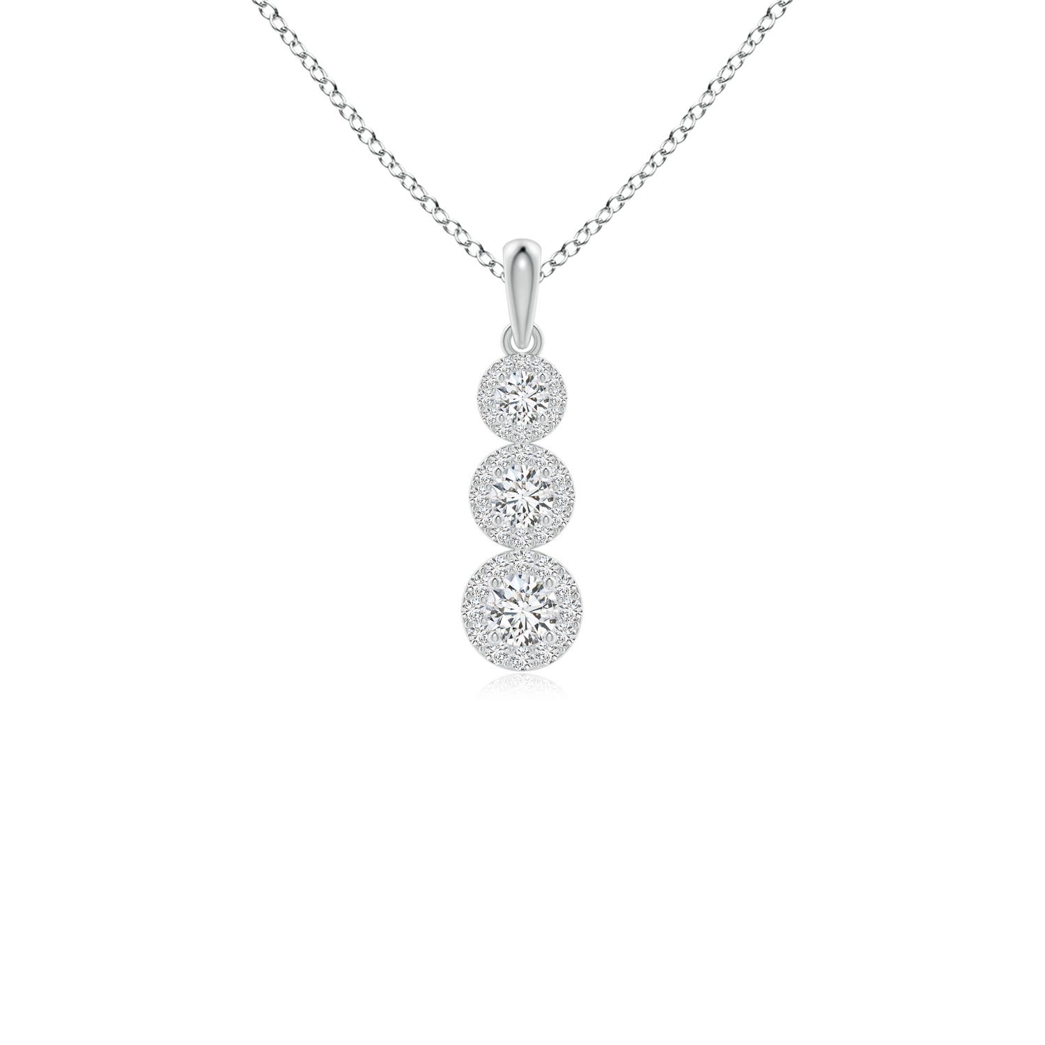3.5mm HSI2 Three Stone Graduated Diamond Pendant with Halo in 18CT White Gold