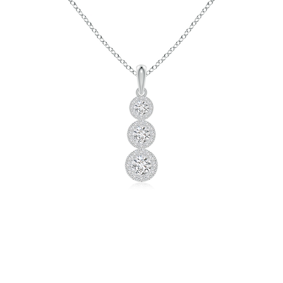 3.5mm HSI2 Three Stone Graduated Diamond Pendant with Halo in 18K White Gold 