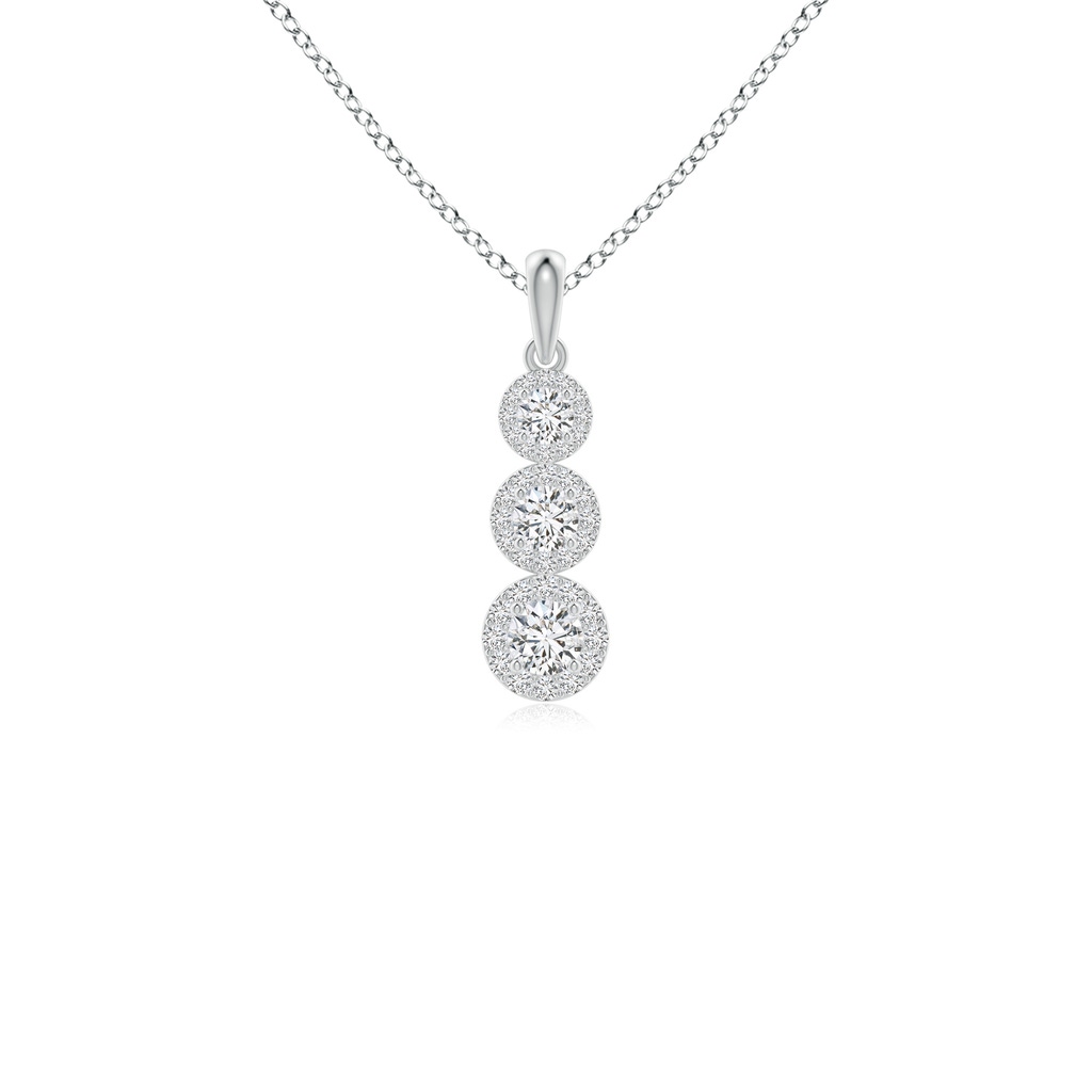 3.5mm HSI2 Three Stone Graduated Diamond Pendant with Halo in White Gold
