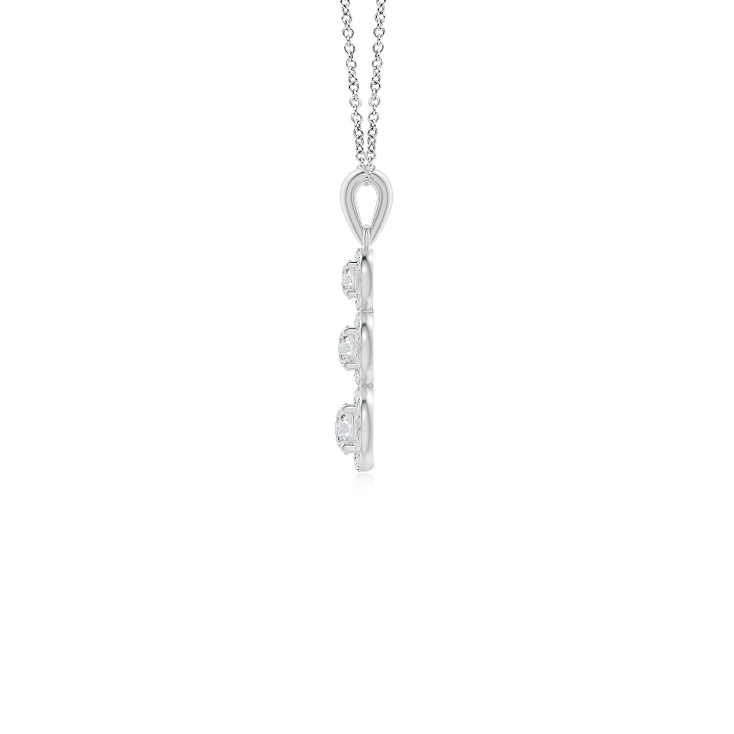 3.5mm HSI2 Three Stone Graduated Diamond Pendant with Halo in White Gold - side 2