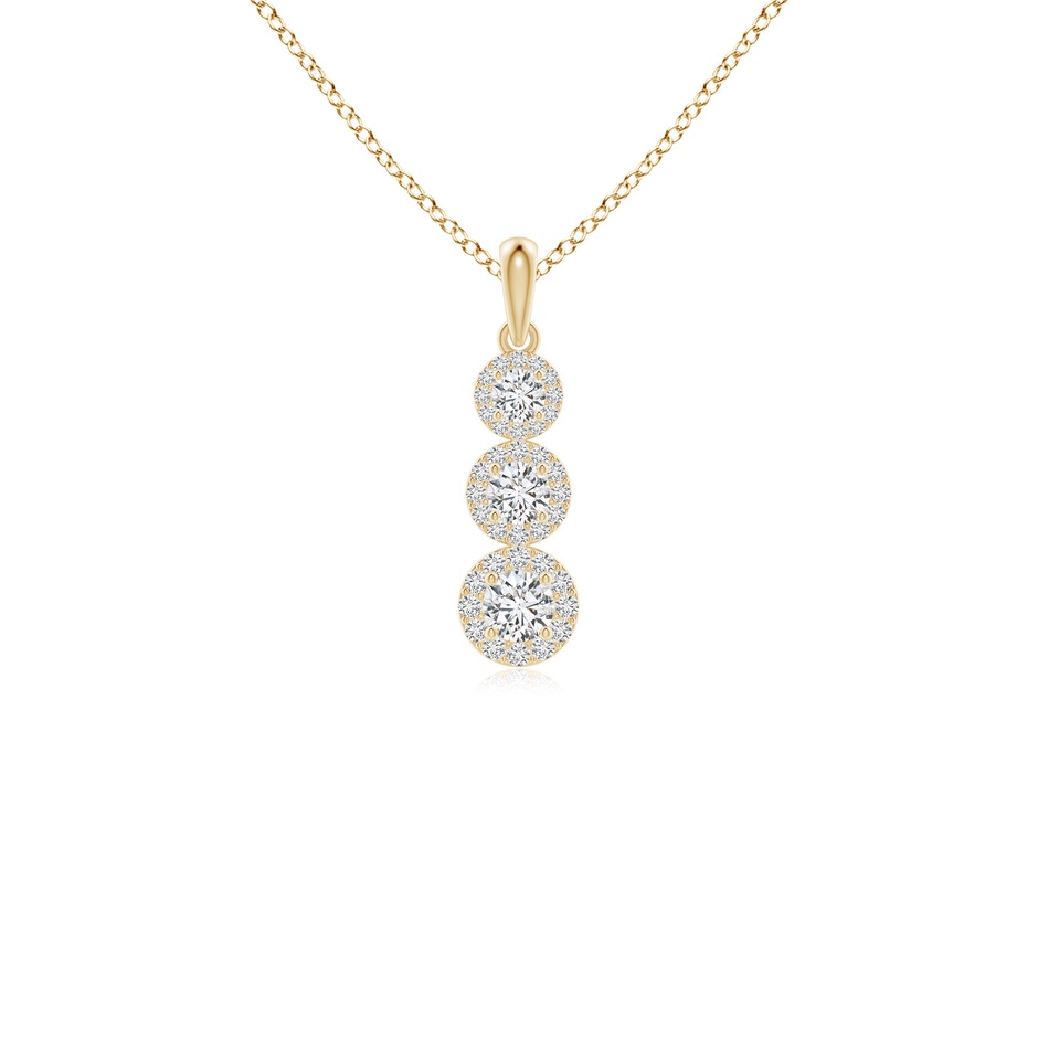 3.5mm HSI2 Three Stone Graduated Diamond Pendant with Halo in Yellow Gold 