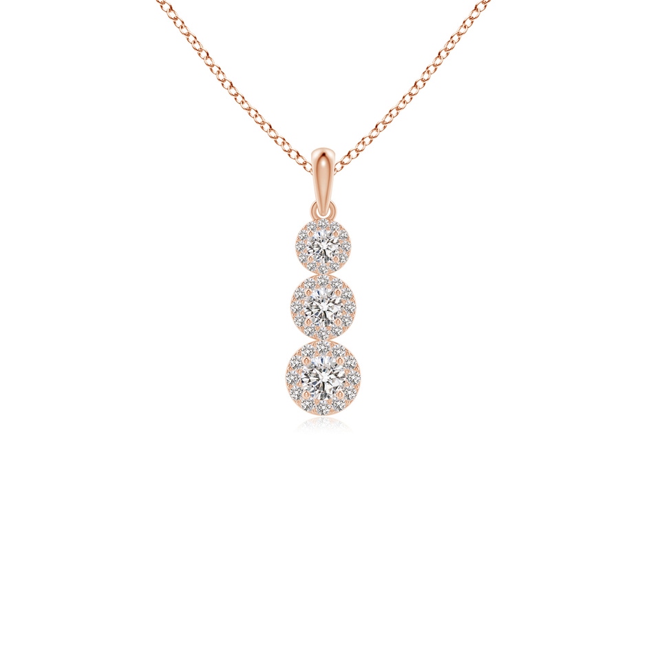 3.5mm IJI1I2 Three Stone Graduated Diamond Pendant with Halo in Rose Gold 