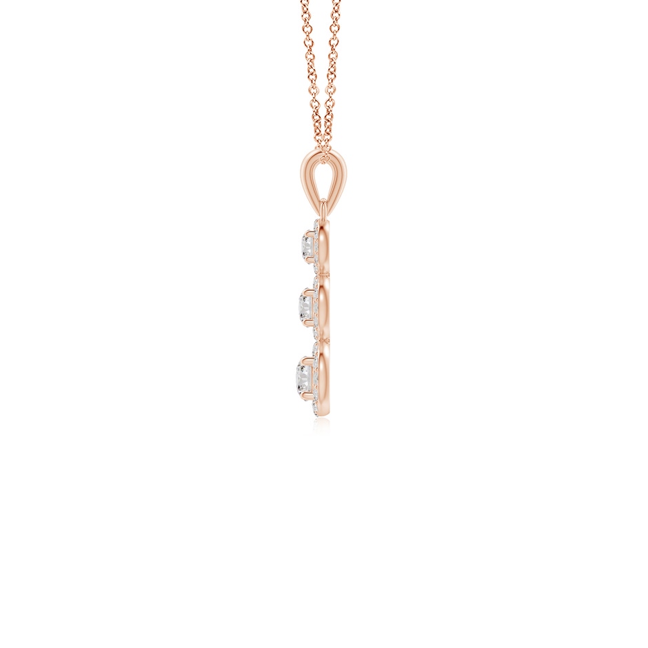 3.5mm IJI1I2 Three Stone Graduated Diamond Pendant with Halo in Rose Gold side 199