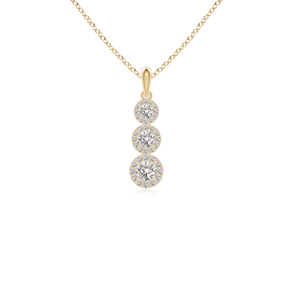 3.5mm IJI1I2 Three Stone Graduated Diamond Pendant with Halo in Yellow Gold 