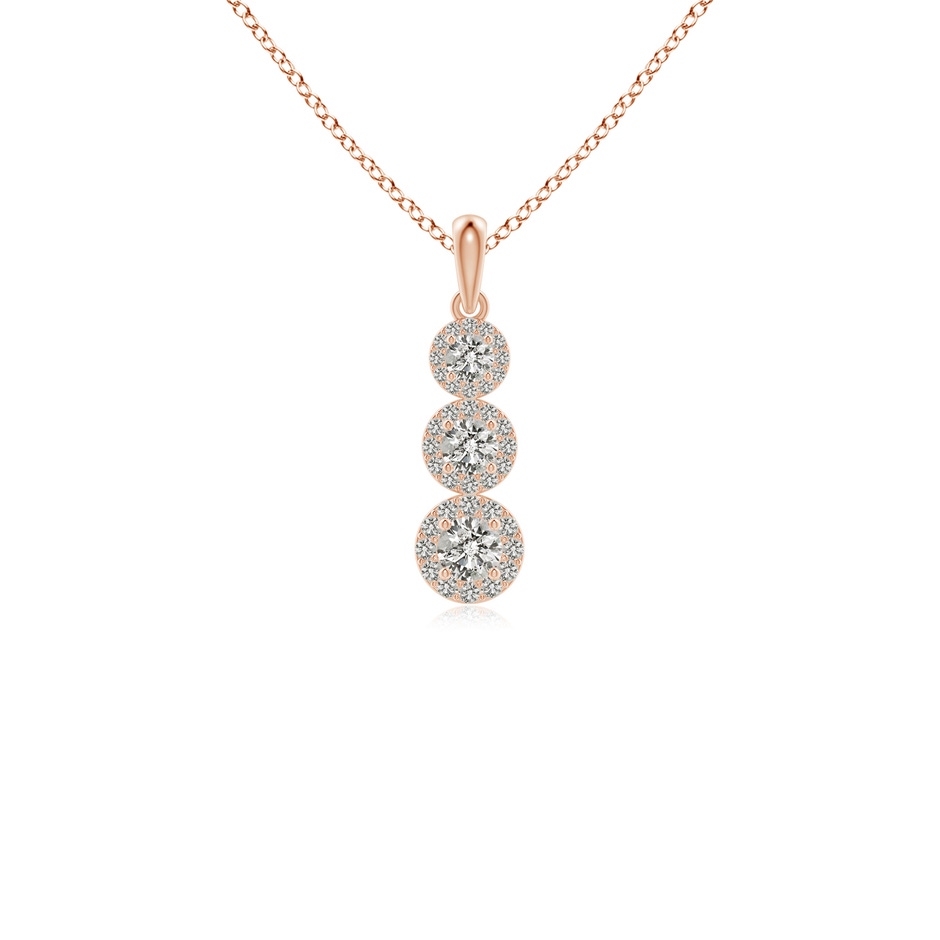 3.5mm KI3 Three Stone Graduated Diamond Pendant with Halo in Rose Gold 