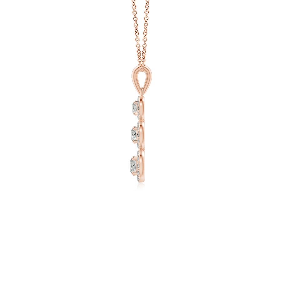 3.5mm KI3 Three Stone Graduated Diamond Pendant with Halo in Rose Gold side 199