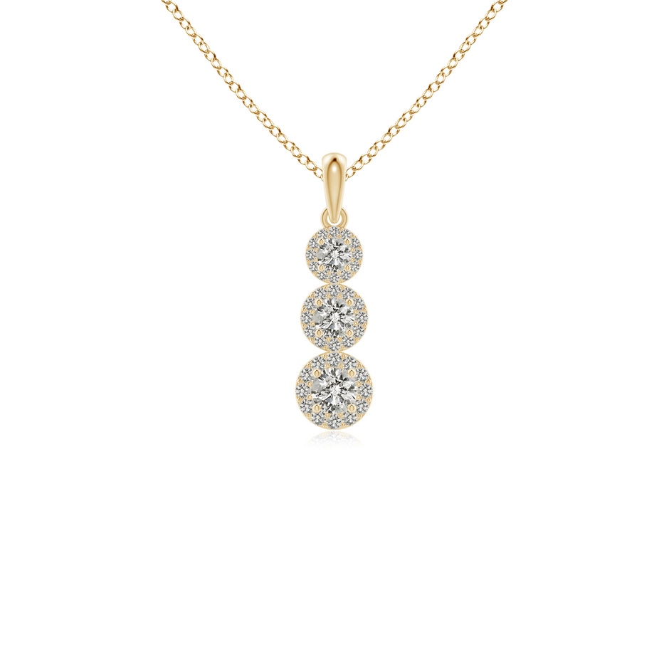 3.5mm KI3 Three Stone Graduated Diamond Pendant with Halo in Yellow Gold 