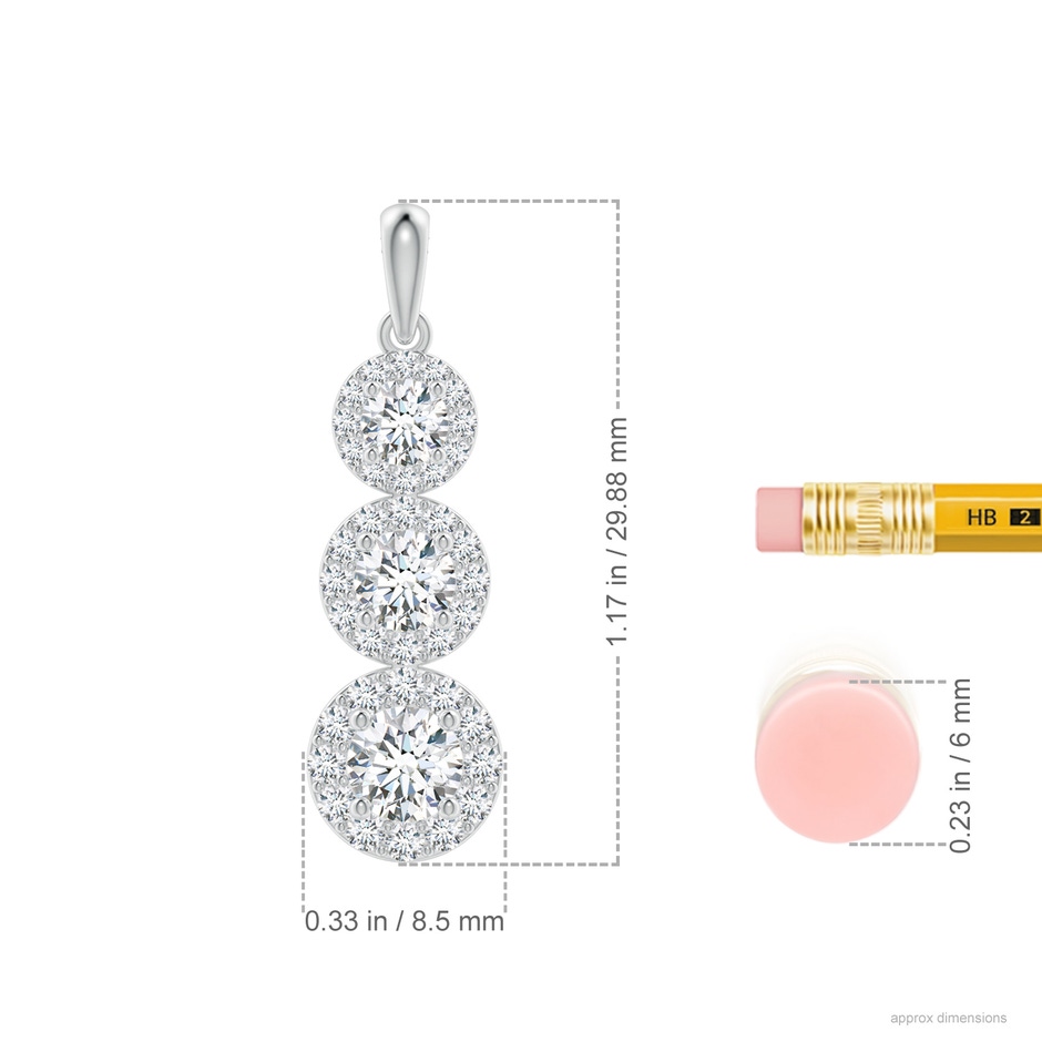 4.4mm GVS2 Three Stone Graduated Diamond Pendant with Halo in P950 Platinum ruler