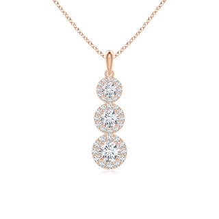 4.4mm GVS2 Three Stone Graduated Diamond Pendant with Halo in Rose Gold