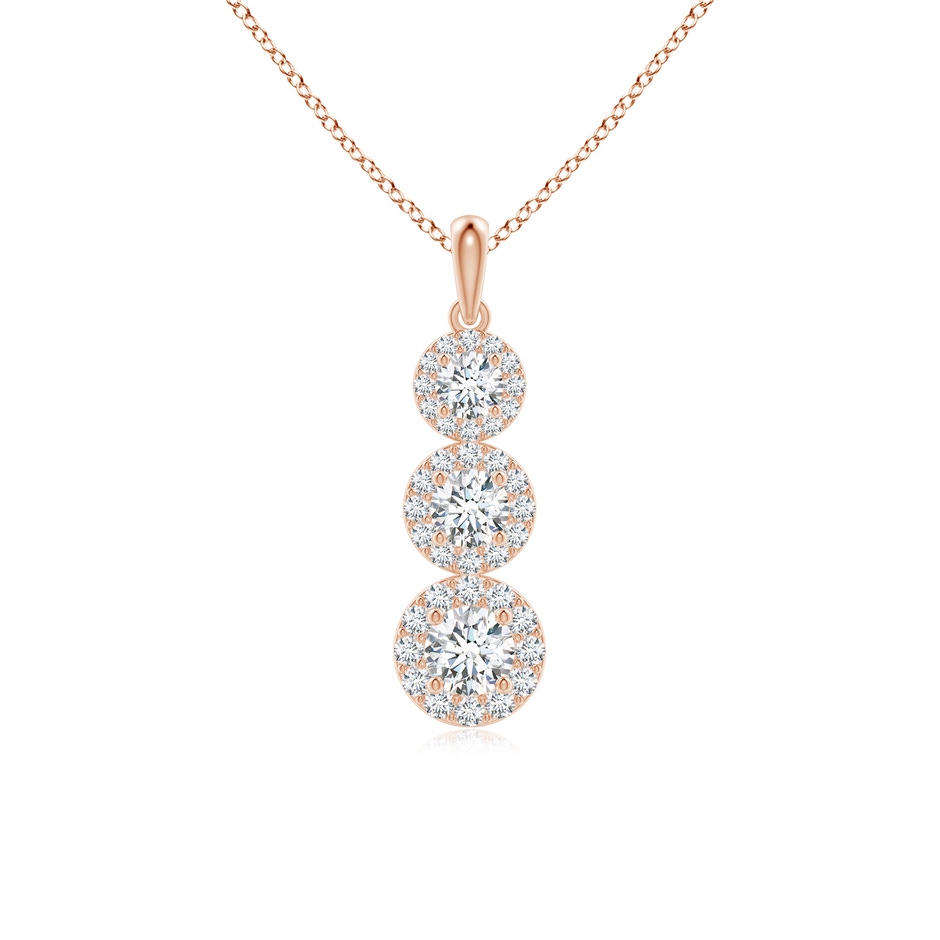 4.4mm GVS2 Three Stone Graduated Diamond Pendant with Halo in Rose Gold 