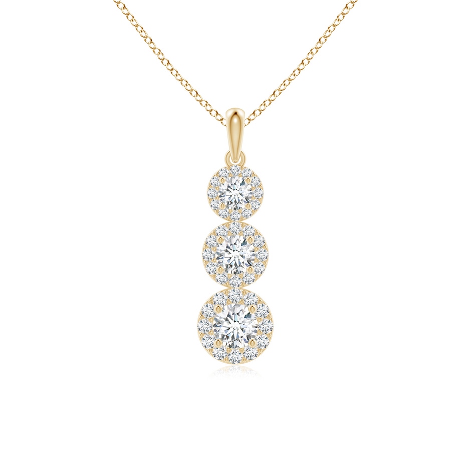 4.4mm GVS2 Three Stone Graduated Diamond Pendant with Halo in Yellow Gold 