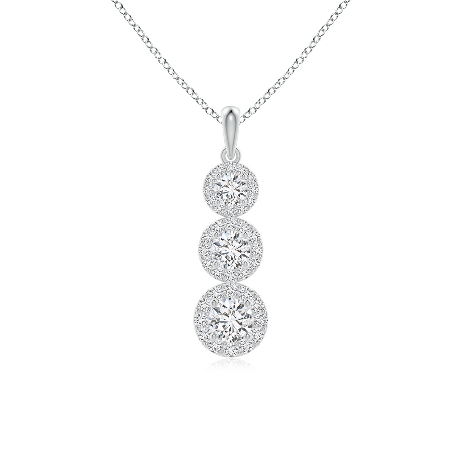 4.4mm HSI2 Three Stone Graduated Diamond Pendant with Halo in White Gold 