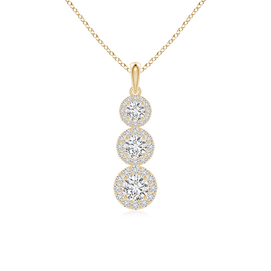 4.4mm HSI2 Three Stone Graduated Diamond Pendant with Halo in Yellow Gold 