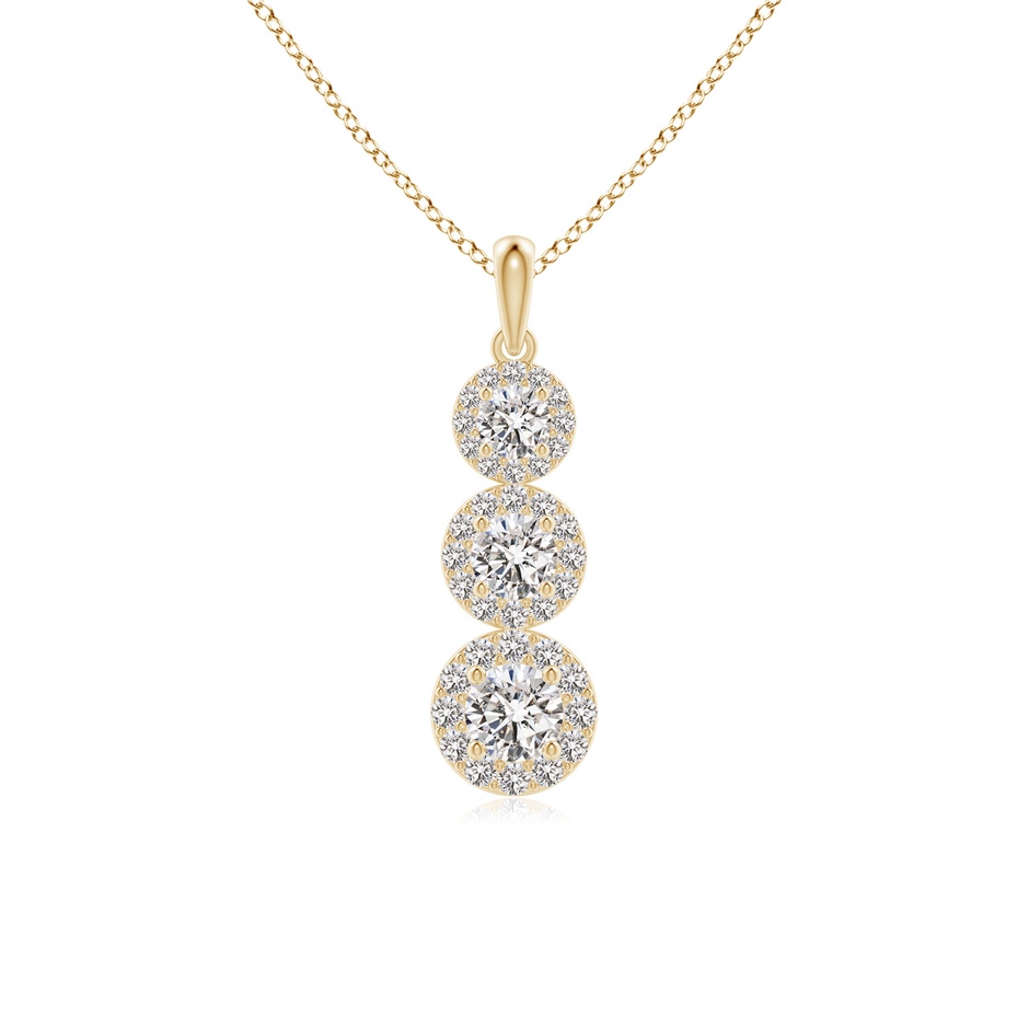4.4mm IJI1I2 Three Stone Graduated Diamond Pendant with Halo in Yellow Gold 