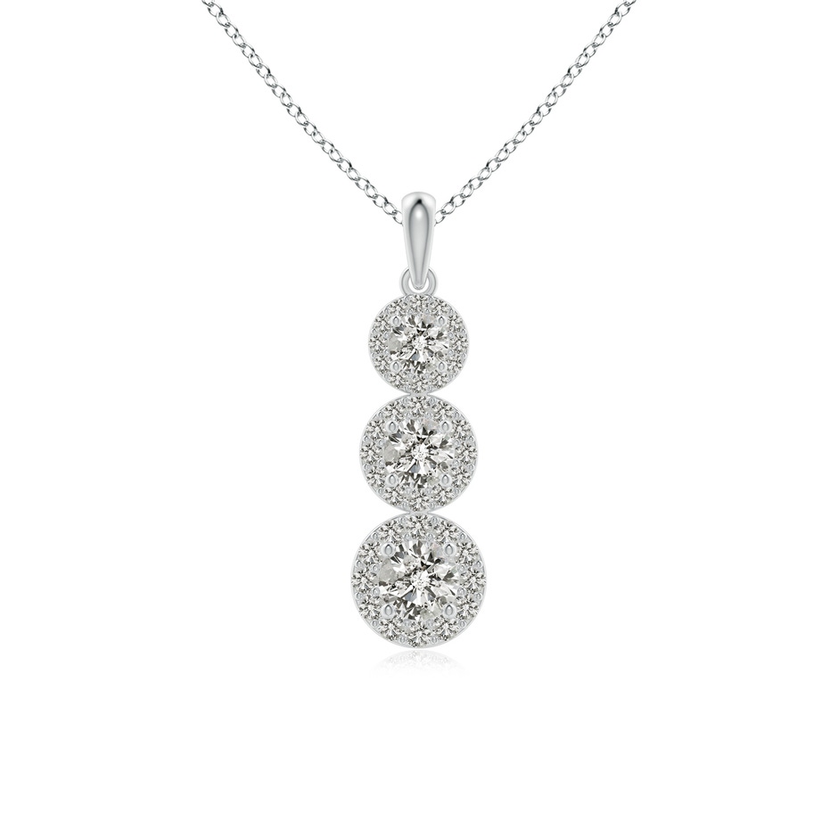 4.4mm KI3 Three Stone Graduated Diamond Pendant with Halo in White Gold 