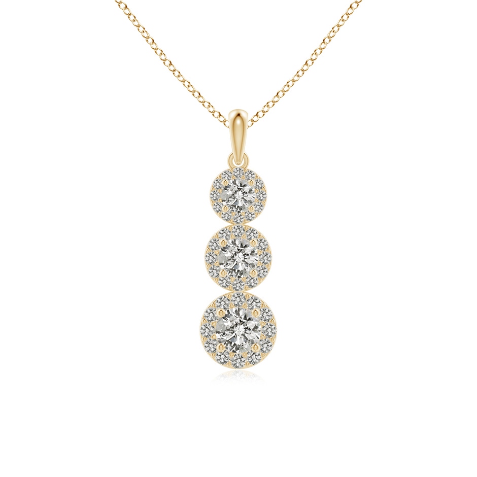 4.4mm KI3 Three Stone Graduated Diamond Pendant with Halo in Yellow Gold 