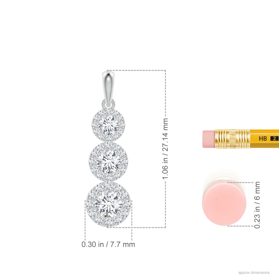 4mm GVS2 Three Stone Graduated Diamond Pendant with Halo in P950 Platinum ruler