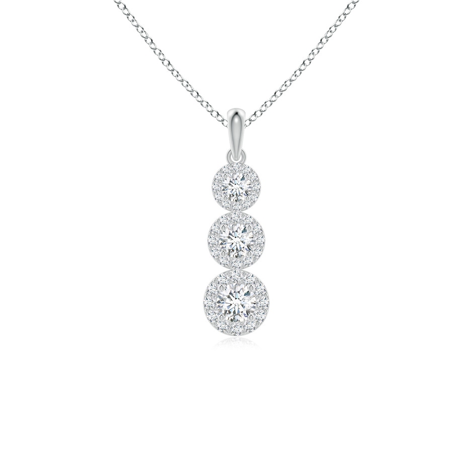 4mm GVS2 Three Stone Graduated Diamond Pendant with Halo in White Gold 