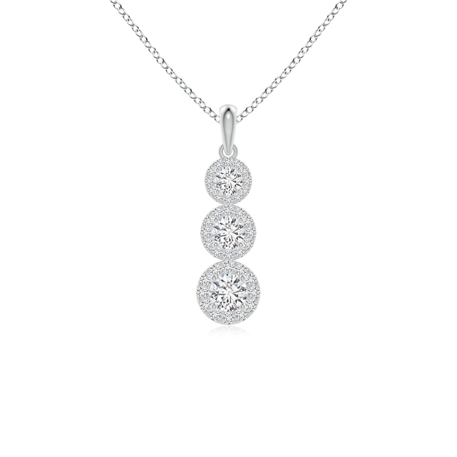 4mm HSI2 Three Stone Graduated Diamond Pendant with Halo in 18K White Gold