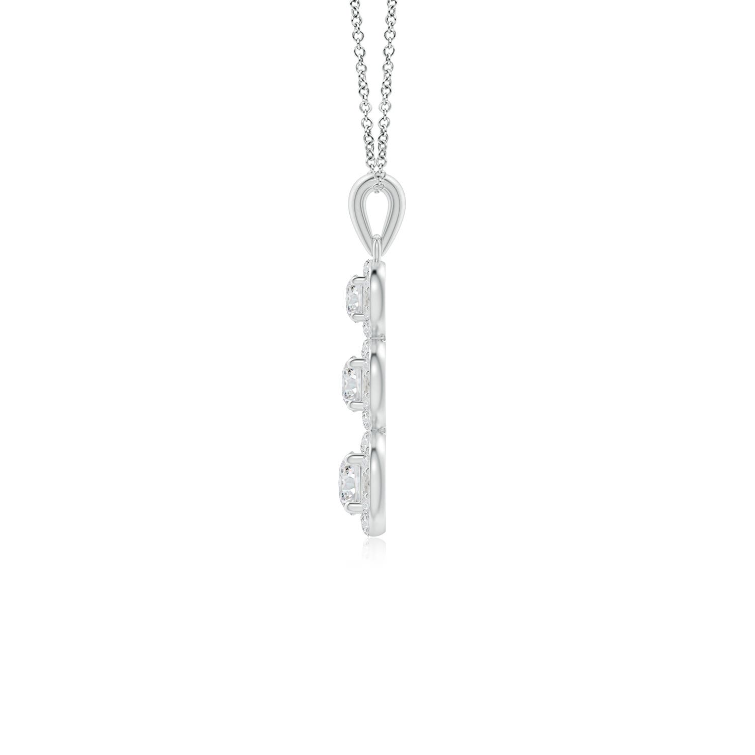 4mm HSI2 Three Stone Graduated Diamond Pendant with Halo in 18K White Gold
