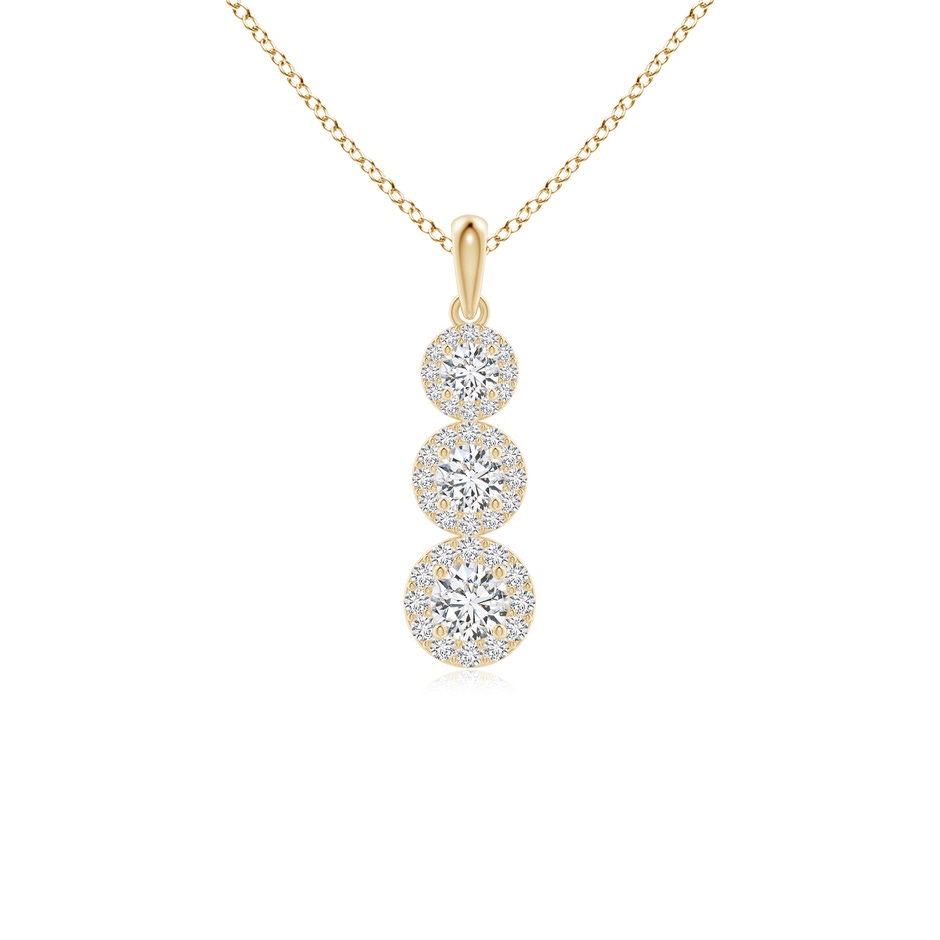 4mm HSI2 Three Stone Graduated Diamond Pendant with Halo in Yellow Gold 