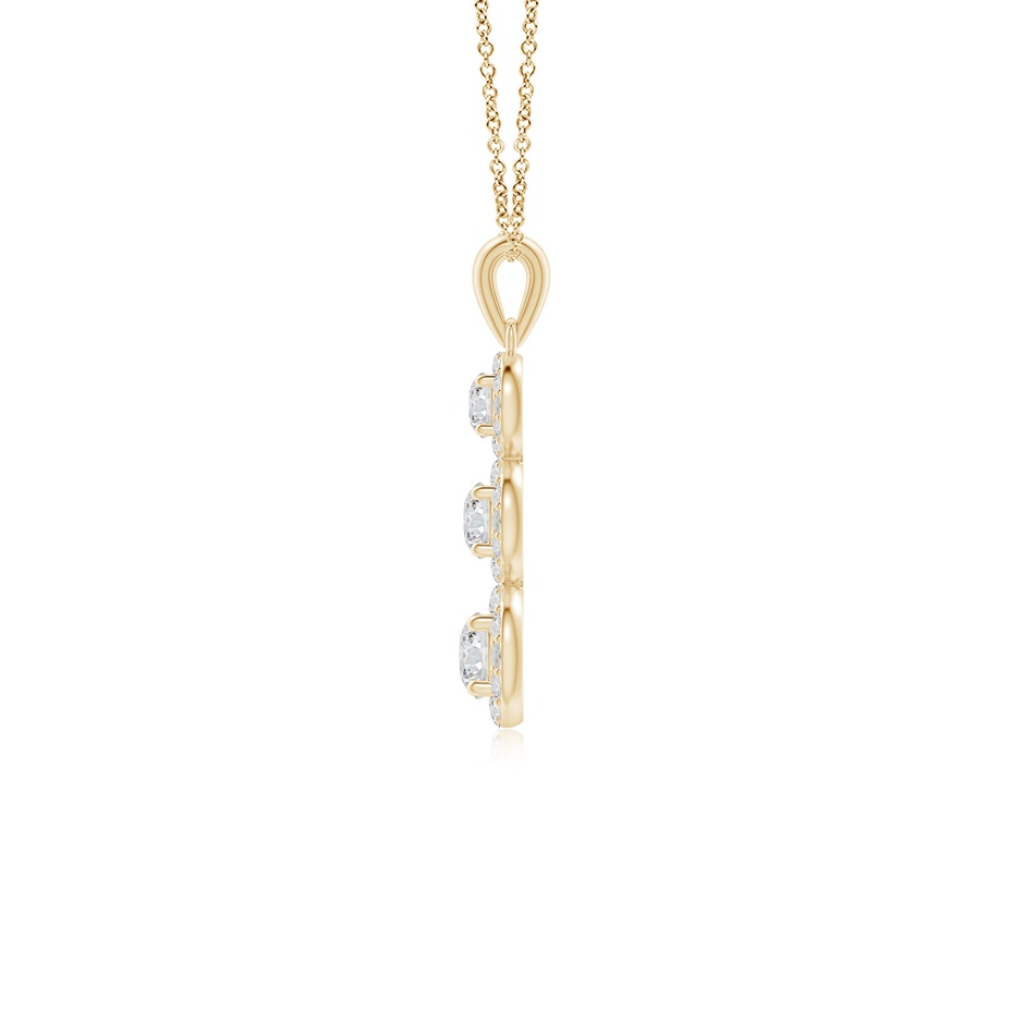 4mm HSI2 Three Stone Graduated Diamond Pendant with Halo in Yellow Gold side 199