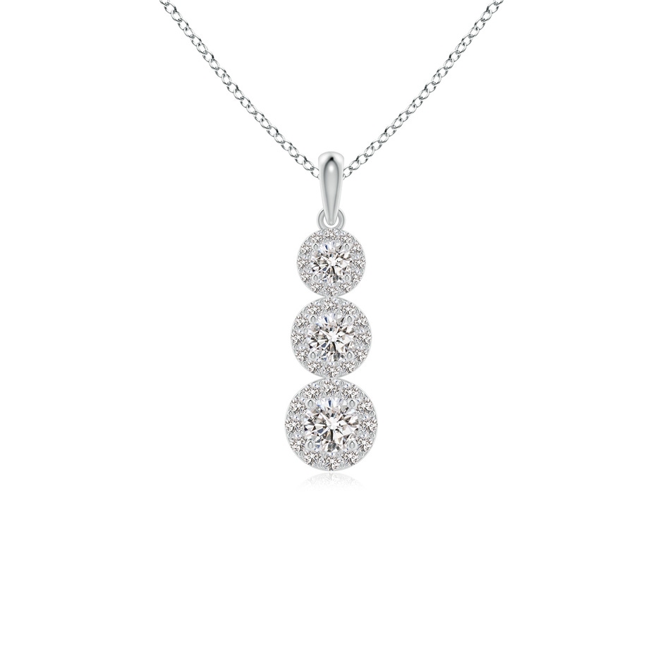 4mm IJI1I2 Three Stone Graduated Diamond Pendant with Halo in White Gold 