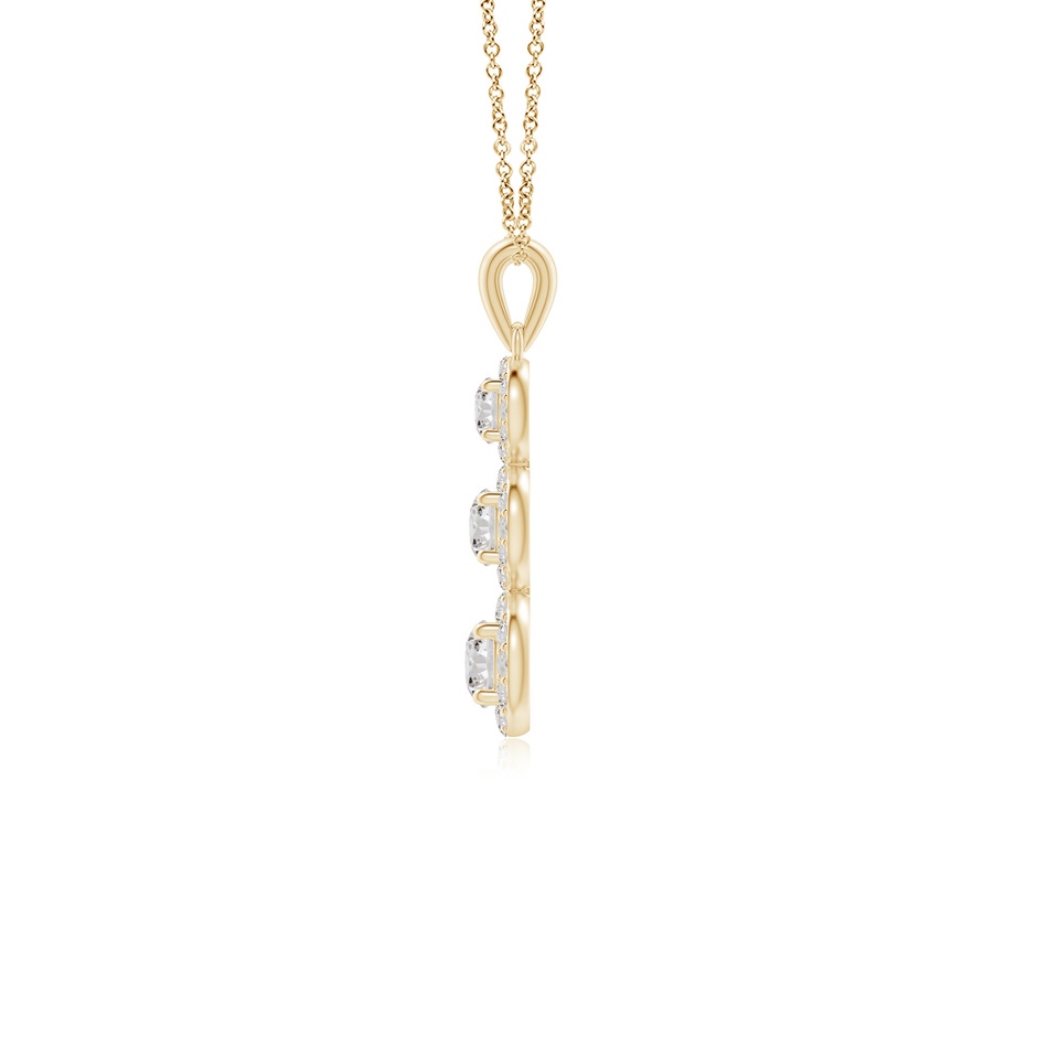 4mm IJI1I2 Three Stone Graduated Diamond Pendant with Halo in Yellow Gold side 199