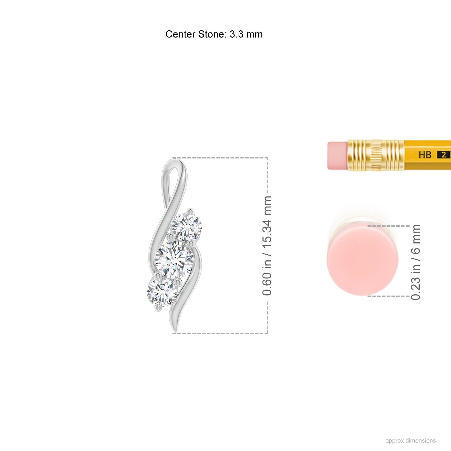 3.3mm GVS2 Diamond Three Stone Pendant with Twisted Bale in White Gold - ruler