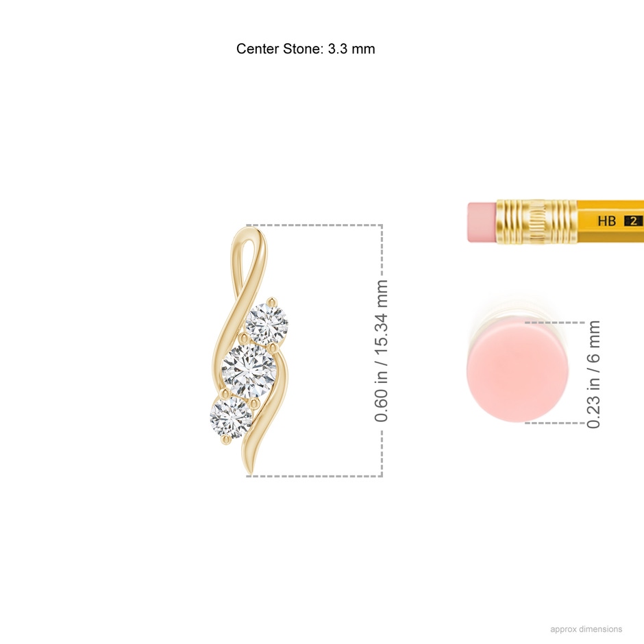 3.3mm HSI2 Diamond Three Stone Pendant with Twisted Bale in Yellow Gold ruler